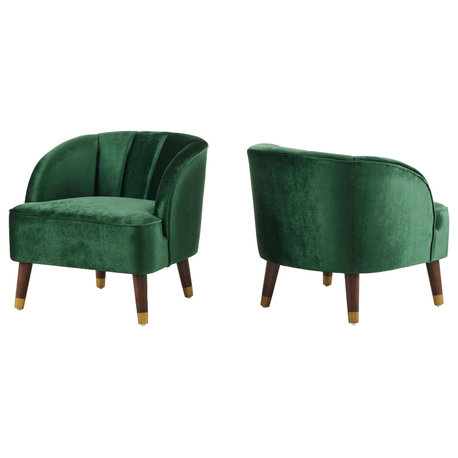 GDF Studio Veneras Velvet Barrel Club Chairs, Emerald, Set of 2