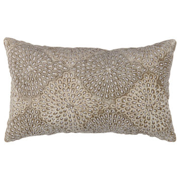 Pasargad Home Naples Embroidered Pillow, Beige/Taupe