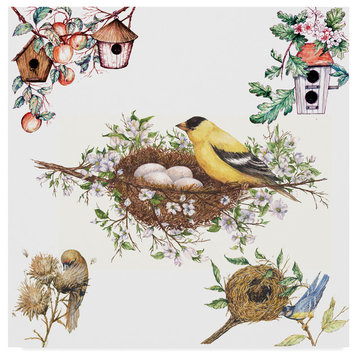 "Yellow Bird Design" by Sher Sester, Canvas Art, 14"x14"