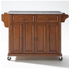 Pemberly Row Contemporary Gray Granite Top Kitchen Cart in Cherry
