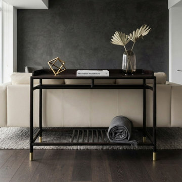Natural Wood Dark Brown Minimalistic Slim Legs Console Foyer Side Table GB726