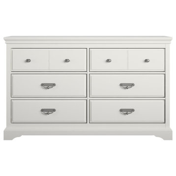 Double Dresser, MDF Frame & 6 Spacious Drawers With Unique Pull Handles, White