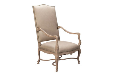 Tall French Arm Chair with Carved and Painted Frame