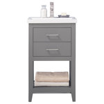 Design Element - Cara 20" Single Sink Vanity, Gray - The Cara 20" Single Sink Vanity by Design Element provides the perfect finishing touch to your bathroom remodel project. Constructed of solid hardwood, this vanity will maintain its beauty and functionality year after year. The porcelain countertop and integrated sink with overflow perfectly matches the styling of the cabinet, and is extremely simple to maintain. There is ample storage space for this vanity despite its small size. Hidden in the flip down drawer is a unique and useful storage box, and a second fully functional drawer constructed with dovetail joinery sits on soft close glides. There is also an open shelf at the base of the cabinet. The included Satin nickel hardware provides the perfect finishing touch to the gray cabinet. Faucet and drain are not included.