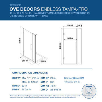 Endless TP02203I0 Tampa-Pro Alcove and Base 40" W x 74 3/4" H ORB