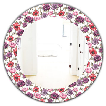 Designart Purple Bloom 2 Traditional Frameless Oval Or Round Bathroom Mirror, 32
