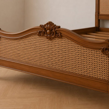 Hand-Carved French Country Cane Footboard | Louis XV Inspired Bed
