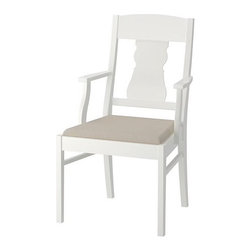INGATORP Chaise &agrave; accoudoirs, blanc, Nordvalla beige - Dining Chairs