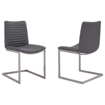 Armen Living April Faux Leather & Metal Dining Chair in Gray/Silver (Set of 2)