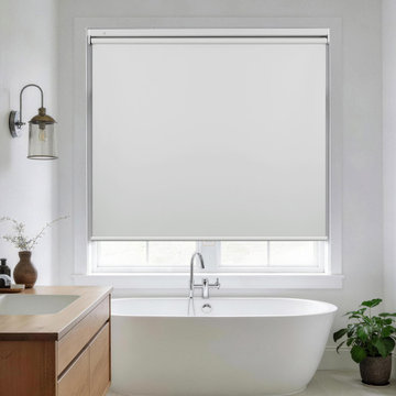 Sophisticated Blackout Roller Shades for a Luxurious Bathroom Retreat