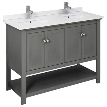 Fresca Manchester Regal 48" Gray Wood Veneer Double Sink Cabinet, Top and Sinks