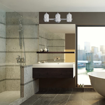 Kennewick 5-Piece All-In-One Bath Set, Polished Chrome Finish, 3-Light Vanity, T