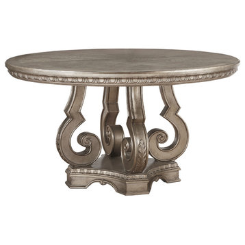 ACME Northville Dining Table with Single Pedestal, Antique Champagne