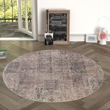 Chiara Rose Home and Kitchen Rubber Back Non-Skid/Slip Area Rug, 4'7" Round