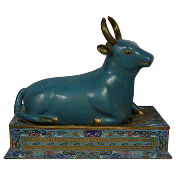 Consigned ANTIQUE CHINESE ROYAL GOLD PLATED CLOISONNE BULL