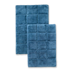 Non-Slip Cotton Checkered 2-Piece Bath Rug Set, 20" x 30", 24" x 36", Sapphire