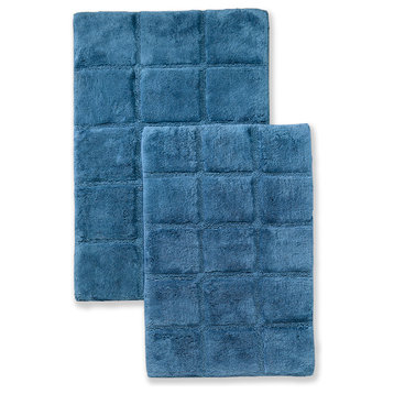 2 Piece 100% Cotton Soft Bathroom Rug Set, Sapphire