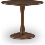 Meridian Furniture - Holly Dining Table, Brown, 36" Diameter - Set the stage for small, intimate dinners for just the two of you with this Holly Brown Dining Table. Its cozy yet chic design is ideal for small spaces, featuring a timeless pedestal style that offers ample legroom for comfortable dining. This elegant and sleek table comes in a rich brown finish, making it a great addition to modern dining spaces and eat-in kitchens. Constructed with solid wood, oak veneer, and natural wood grain variation, it has a substantial feel, while its midcentury modern design elements ensure it stands out.