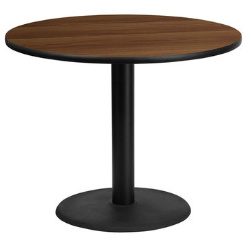 36'' Round Walnut Laminate Table Top with 24'' Round Table Height Base