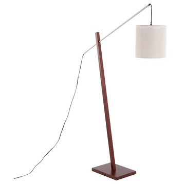 Arturo Floor Lamp, Walnut Wood/Satin Nickel With Gray Fabric Shade