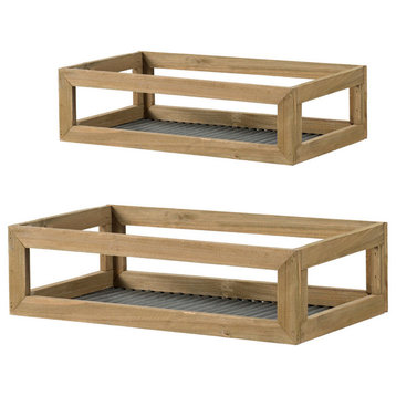 Fir Wood and Galvanized Box Frame Planter, Set of 2