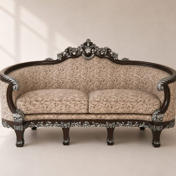 Handcrafted Solid Teak Wood Rococo Sofa | Victorian Traditional Living Room