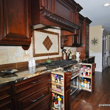 Kitchen-long island with burn through