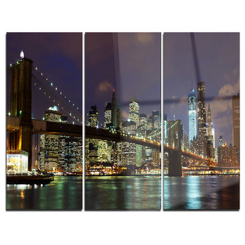 "Brooklyn Bridge Panoramic View" Photo Metal Wall Art, 3 Panels, 36"x28"