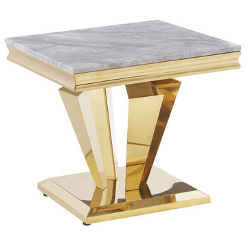 Chihiro Grey Square Stone End Table, Gold
