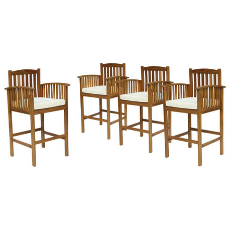 GDF Studio Gill Outdoor 46" Acacia Wood Bar Stools With Cushions, Set of 4