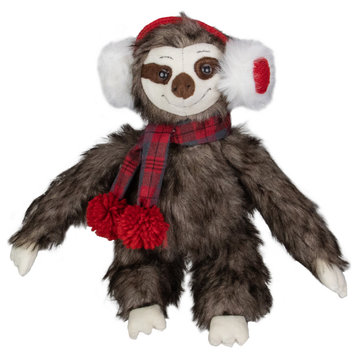 12"es Plush Brown Sitting Sloth Christmas Tabletop Decoration