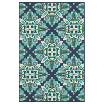 2' x 3' Blue and Green Floral Indoor Outdoor Area Rug