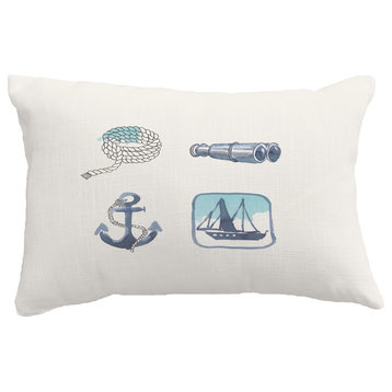 Sea Tools Geometric Print Throw Pillow With Linen Texture, Ivory, 14"x20"