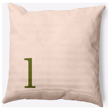 20" x 20" Modern Monogram Indoor/Outdoor Polyester Throw Pillow, Olive