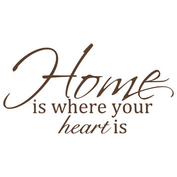 Decal Wall Sticker Home Is Where The Heart Is Quote, Dark Brown