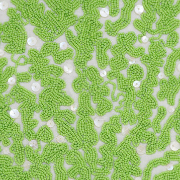 White Cotton Linen 24"x24" Beaded Green Sea Weeds Pillow Shams, Deep Sea Weeds