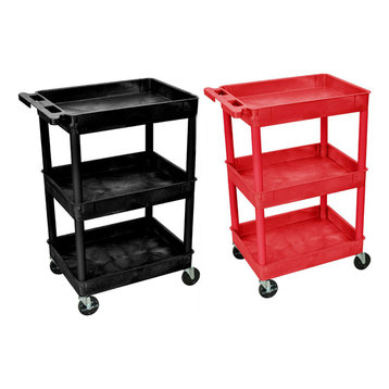 40.5" Automotive Multipurpose Utility Tub Cart With 3 Shelves, Black and Red