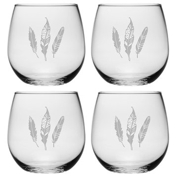 Feathers Stemless Wine Glasses, Set of 4