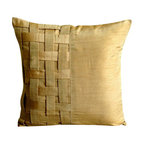 Basket Weave 18"x18" Art Silk Gold Decorative Pillow Cover, Gold Brown Bricks