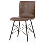 Four Hands - Diaw Dining Chair,Distressed Brown - Mid-century styling brings beauty to the table. Modern S-curves in a distressed, brown faux-leather sits above an architectural, black-waxed iron base.