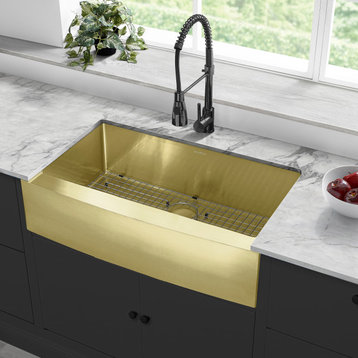 Rivage 36"x21" Stainless Steel Single Basin Farmhouse Apron Sink, Gold