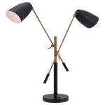 Zuo Modern - Tanner Table Lamp, Matte Black & Brass - This retro modern multi-tasker is a brilliant solution for your home or office. Twin cone-shaped shades adjust up and down to shed light wherever you need it. Place it on your desk or bedside table for the perfect reading lamp.