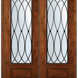 Pre-hung Double Door 96 Alder La Salle 1 Panel 3/4 Lite Wrought Iron - Front Doors