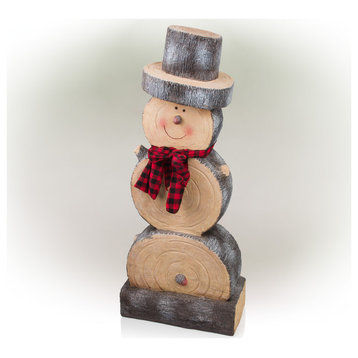 38"H Indoor/Outdoor Christmas Snowman Statue Decoration with Wood Texture