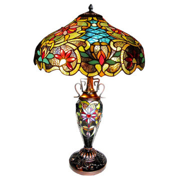LESLIE Tiffany-style Victorian 3 Light Double Lit Table Lamp 18 Shade