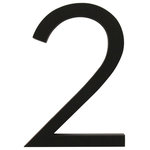 Modern House Numbers - Black Mid-Century Modern House Number, 8" Palm Springs 2 - These high-quality Palm Springs numbers and letters will set your property apart with mid-century modern style. Modern House Numbers are heavy-duty and made to last! Each is crafted exclusively for you upon ordering, carefully cut from 3/8" thick solid aluminum. Our matte black powder coat finish, bonded to the product surface, is stylish and more durable than paint. Each ships with studs and standoffs to create a subtle shadow effect for a high-end finished look. Installation template and concealed hardware included. Due to the custom nature of this product, double check your order carefully. Proudly made in the USA by Modern House Numbers.