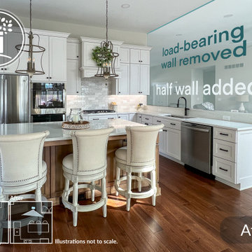 Bright & Timeless Kitchen Reorientation with Fireplace Refresh