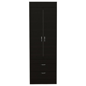 Alabama Armoire with Large Cabinet and 2 Drawers, Black Wenge