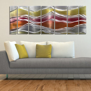 Sierra in Bloom - Abstract Metal Mountain Art in Silver, Yellow, Pink, Orange