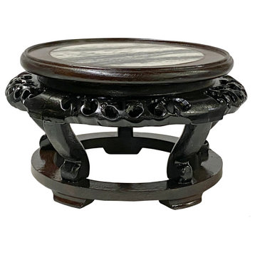 7.25" Oriental Brown Wood Marble Round Table Top Stand Riser Hws2871B